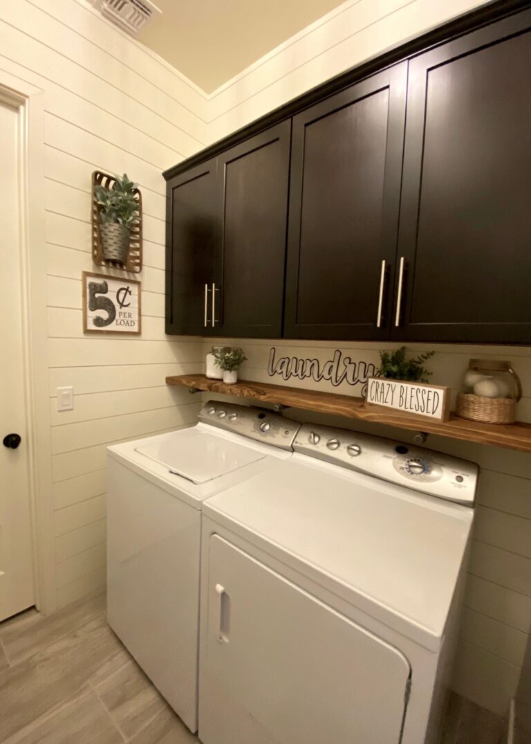 Laundry Room Organization and Shelf